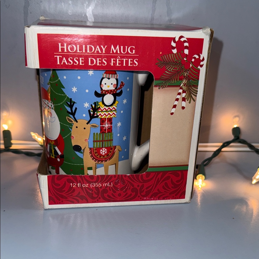 Festive Holiday Mug with Santa and Reindeer - NIB